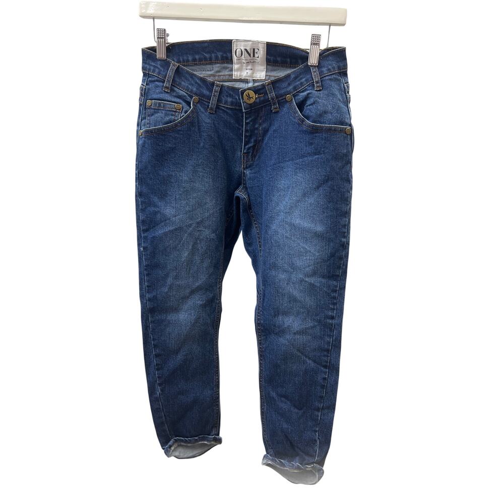 One Teaspoon Sz 26 Low Waist Boyfriend Straight Cropped Ankle Denim Blue Jeans